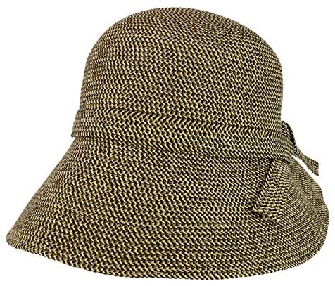 Trendy Apparel Shop Women's UPF 50+ Paper Braid Tweed Slanted Brim Cloche Hat