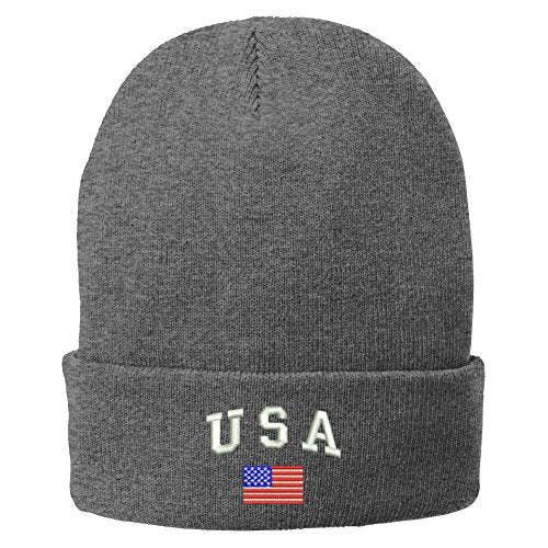 Trendy Apparel Shop American Flag and USA Embroidered Soft Stretchy Winter Long Beanie