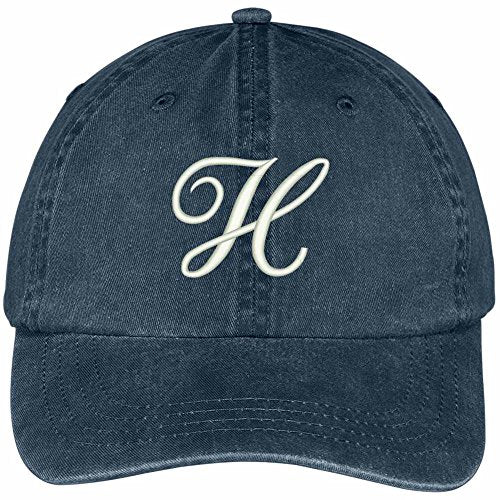 Trendy Apparel Shop Letter H Script Monogram Font Embroidered Washed Cotton Cap
