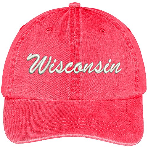 Trendy Apparel Shop Wisconsin State Embroidered Low Profile Adjustable Cotton Cap