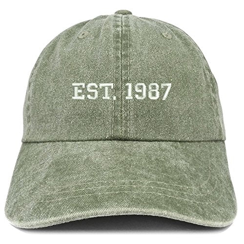 Trendy Apparel Shop EST 1987 Embroidered - 34th Birthday Gift Pigment Dyed Washed Cap