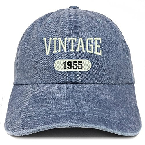Trendy Apparel Shop Vintage 1955 Embroidered 66th Birthday Soft Crown Washed Cotton Cap