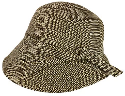 Trendy Apparel Shop Women's UPF 50+ Paper Braid Tweed Slanted Brim Cloche Hat