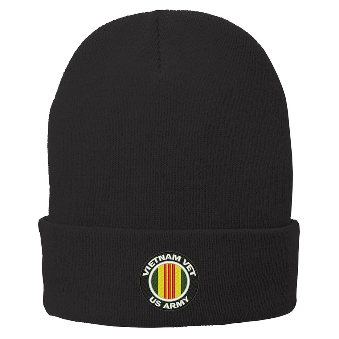 Trendy Apparel Shop Vietnam Vet US Army Embroidered Winter Folded Long Beanie - Black