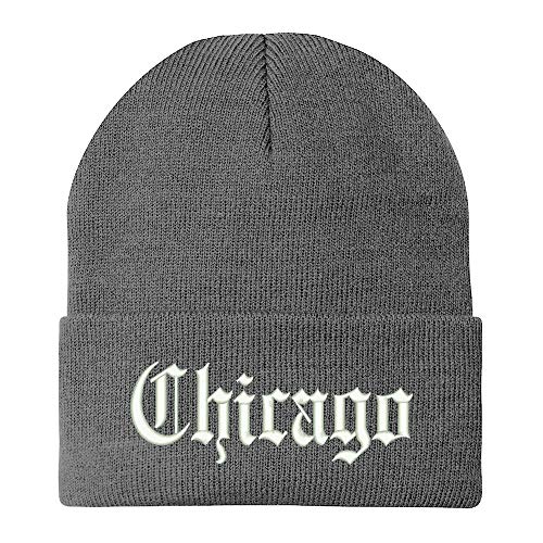 Trendy Apparel Shop Old English Font Chicago City Embroidered Winter Long Cuff Beanie