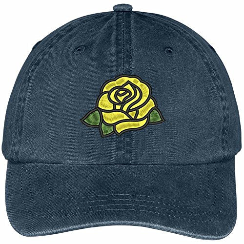 Trendy Apparel Shop Single Yellow Rose Embroidered 100% Cotton Washed Low Profile Cap