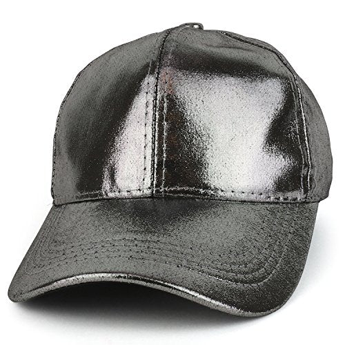 Trendy Apparel Shop Plain Glitter Metallic Structured PU Adjustable Baseball Cap