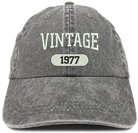 Trendy Apparel Shop Vintage 1977 Embroidered 44th Birthday Soft Crown Washed Cotton Cap