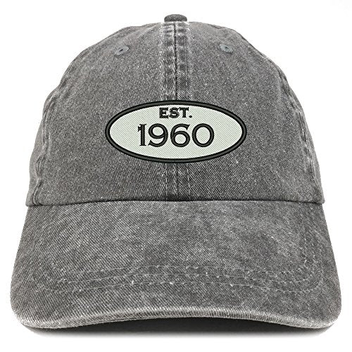 Trendy Apparel Shop Established 1960 Embroidered 61st Birthday Gift Pigment Dyed Washed Cotton Cap