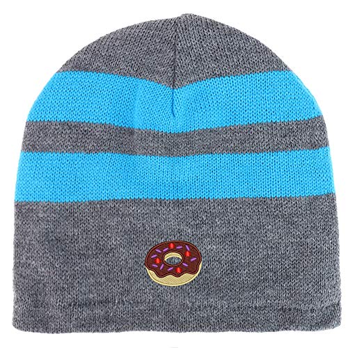 Trendy Apparel Shop Donut Embroidered Fleece Lined Striped Short Beanie