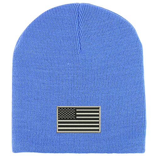 Trendy Apparel Shop Grey American Flag Acrylic Winter Knit Skull Short Beanie