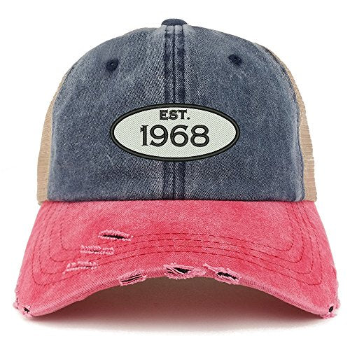Trendy Apparel Shop Established 1968 51st Birthday Embroider Frayed Trucker Mesh Back Cap