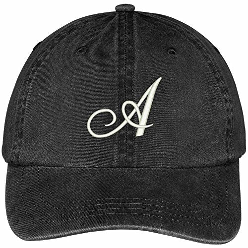 Trendy Apparel Shop Letter A Script Monogram Font Embroidered Washed Cotton Cap