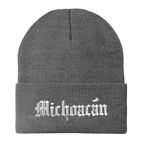 Trendy Apparel Shop Old English Michoacan White Embroidered Acrylic Knit Beanie Cap