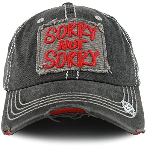 Trendy Apparel Shop Sorry Not Sorry Patch Embroidered Frayed Vintage Unstructured Baseball Cap
