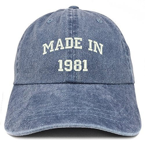 Trendy Apparel Shop Made in 1981 Text Embroidered 40th Birthday Washed Cap