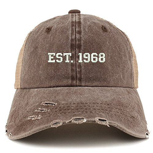 Trendy Apparel Shop EST 1968 Text 51st Birthday Embroider Frayed Trucker Mesh Back Cap