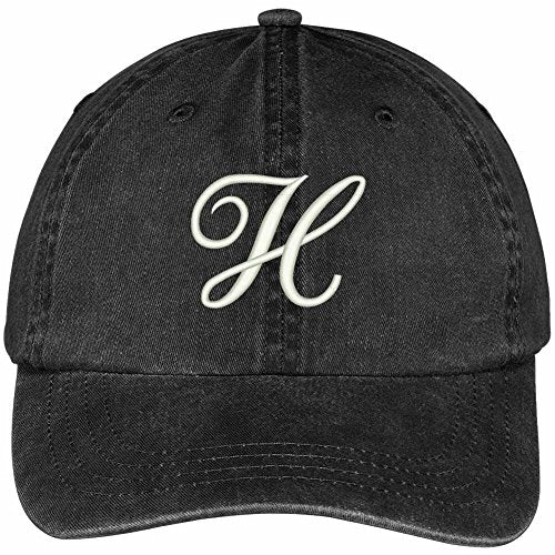 Trendy Apparel Shop Letter H Script Monogram Font Embroidered Washed Cotton Cap