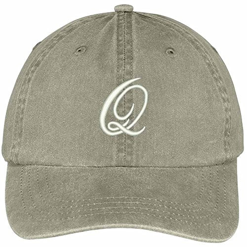 Trendy Apparel Shop Letter Q Script Monogram Font Embroidered Washed Cotton Cap