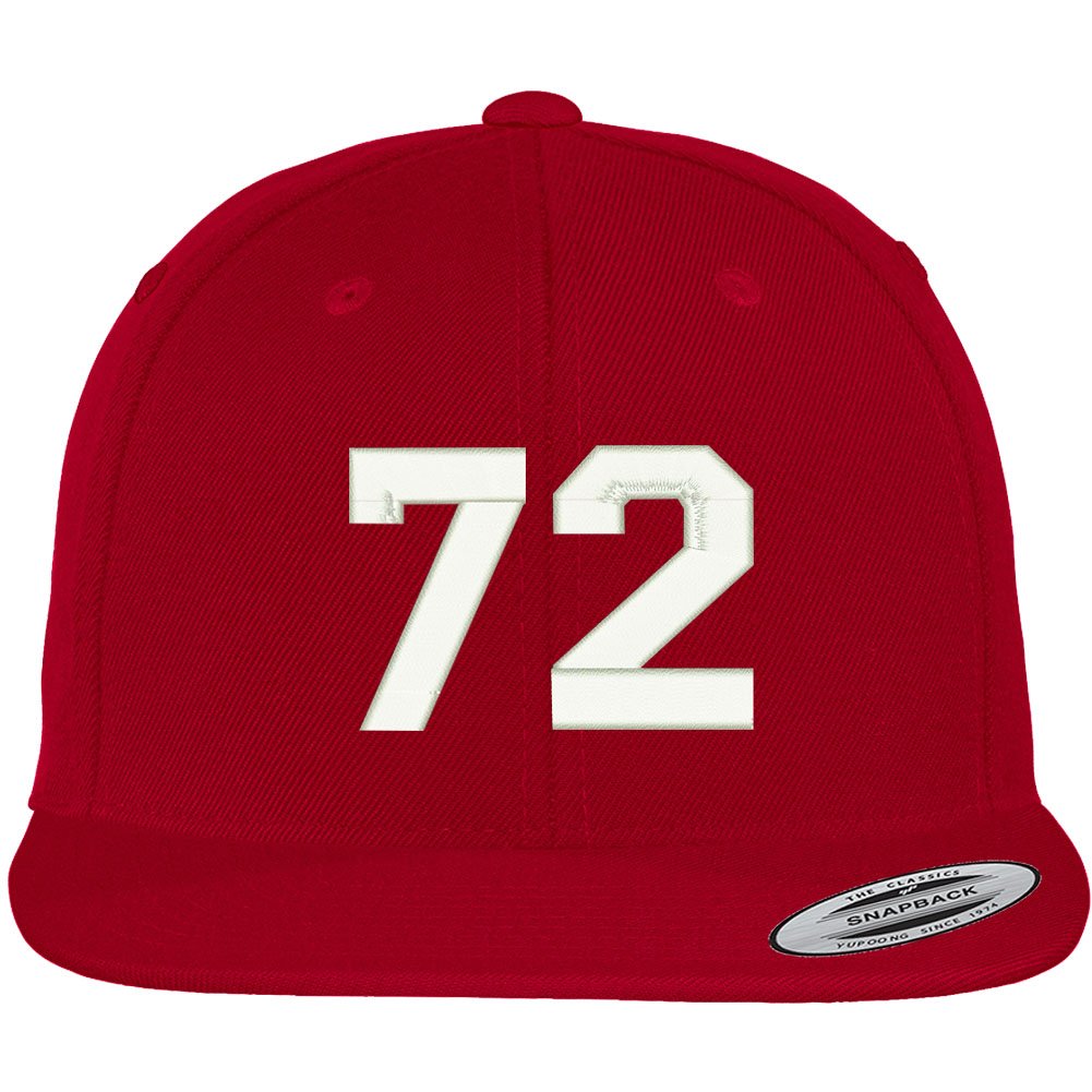 Trendy Apparel Shop Number 72 Collegiate Varsity Font Embroidered Flat Bill Snapback Cap