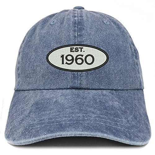Trendy Apparel Shop Established 1960 Embroidered 61st Birthday Gift Pigment Dyed Washed Cotton Cap