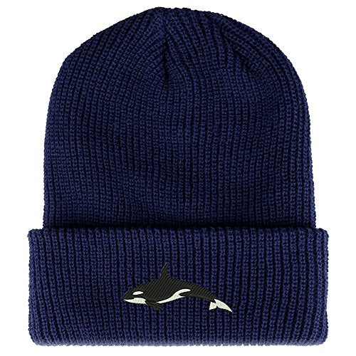 Trendy Apparel Shop Orca Killer Whale Embroidered Ribbed Cuffed Knit Beanie