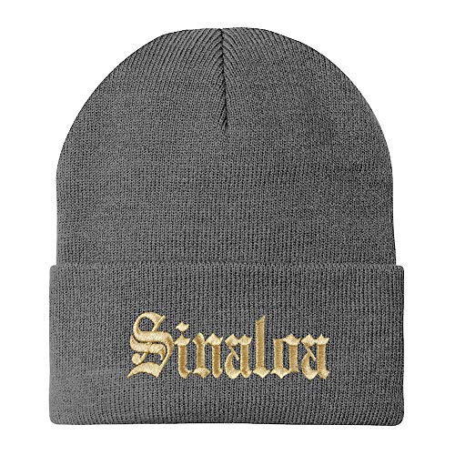 Trendy Apparel Shop Old English Sinaloa Gold Embroidered Acrylic Knit Beanie Cap