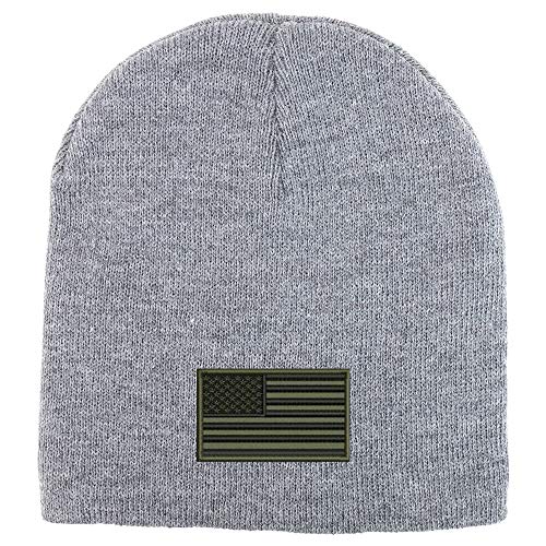 Trendy Apparel Shop Olive American Flag Acrylic Winter Knit Skull Short Beanie