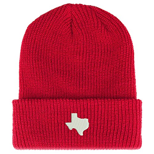 Trendy Apparel Shop Texas State Map Embroidered Ribbed Cuffed Knit Beanie