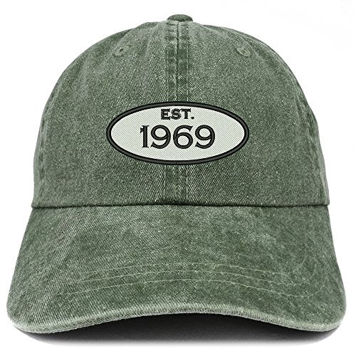 Trendy Apparel Shop Established 1969 Embroidered 52nd Birthday Gift Pigment Dyed Washed Cotton Cap