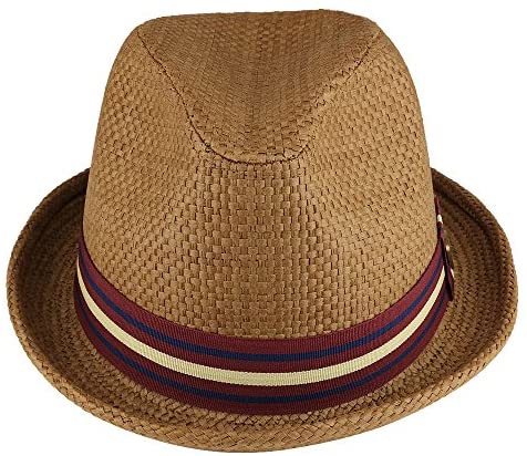 Trendy Apparel Shop Men's Summer Straw Upturned Brim Fedora with Grosgrain Hat Band