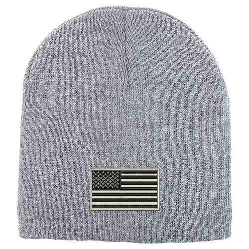 Trendy Apparel Shop Grey American Flag Acrylic Winter Knit Skull Short Beanie