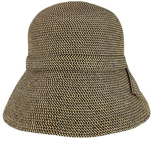 Trendy Apparel Shop Women's UPF 50+ Paper Braid Tweed Slanted Brim Cloche Hat
