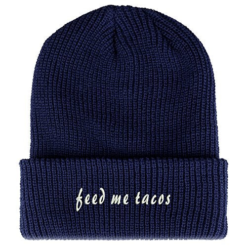 Trendy Apparel Shop Feed Me Tacos Embroidered Ribbed Cuffed Knit Beanie