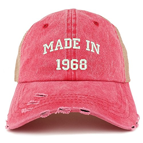 Trendy Apparel Shop Made in 1968 Text 51st Birthday Embroider Frayed Mesh Cap