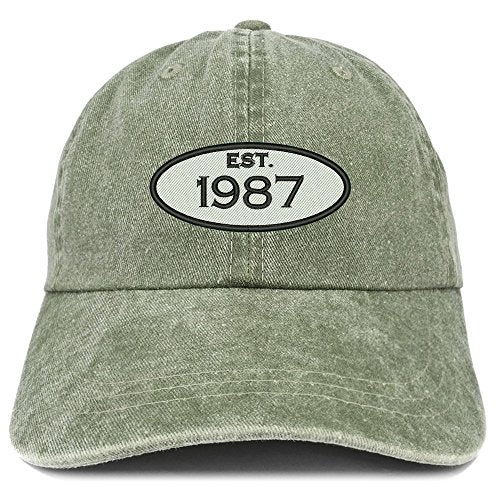 Trendy Apparel Shop Established 1987 Embroidered 34th Birthday Gift Pigment Dyed Washed Cotton Cap