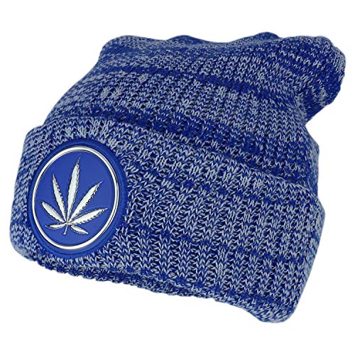 Trendy Apparel Shop Marijuana Leaf High Frequency Patch Winter Cuff Beanie Hat