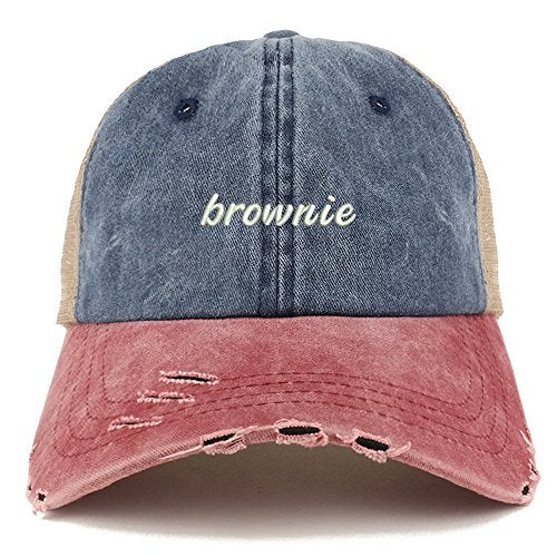 Trendy Apparel Shop Brownie Embroidered Frayed Bill Trucker Mesh Back Cap