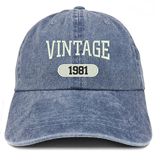 Trendy Apparel Shop Vintage 1981 Embroidered 40th Birthday Soft Crown Washed Cotton Cap