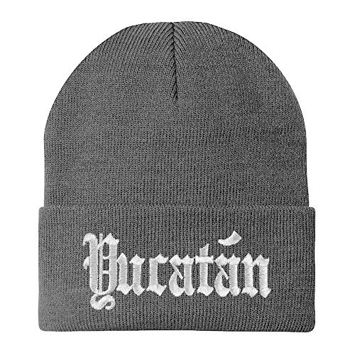 Trendy Apparel Shop Old English Yucatan White Embroidered Acrylic Knit Beanie Cap