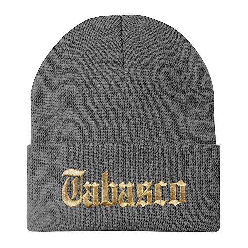 Trendy Apparel Shop Old English Tabasco Gold Embroidered Acrylic Knit Beanie Cap