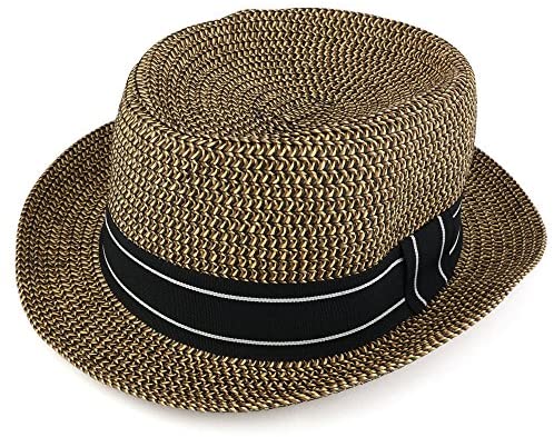 Trendy Apparel Shop Mens Summer Tweed Pork Pie Paper Braid Fedora Hat