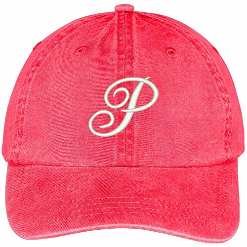 Trendy Apparel Shop Letter P Script Monogram Font Embroidered Washed Cotton Cap