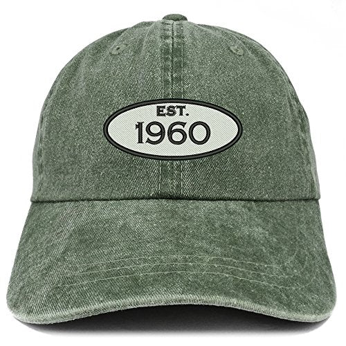 Trendy Apparel Shop Established 1960 Embroidered 61st Birthday Gift Pigment Dyed Washed Cotton Cap