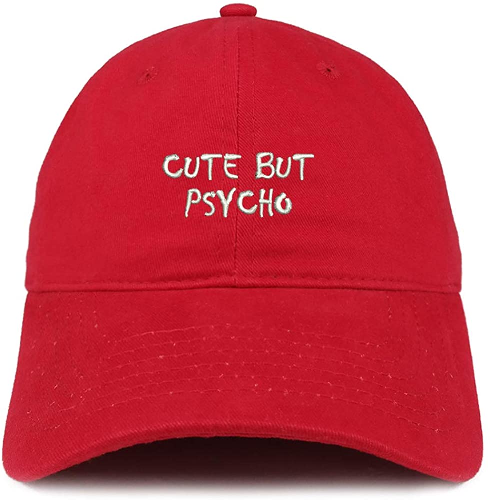 Trendy Apparel Shop Cute But Psycho Small Embroidered Adjustable Cotton Cap - Navy