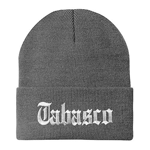 Trendy Apparel Shop Old English Tabasco White Embroidered Acrylic Knit Beanie Cap