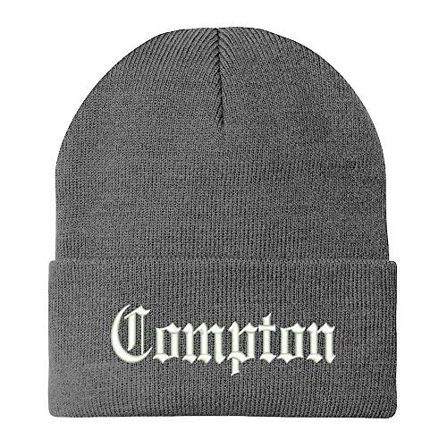 Trendy Apparel Shop Old English Font Compton City Embroidered Winter Long Cuff Beanie