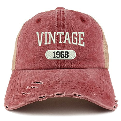 Trendy Apparel Shop Vintage 1968 51st Birthday Embroider Frayed Trucker Mesh Back Cap