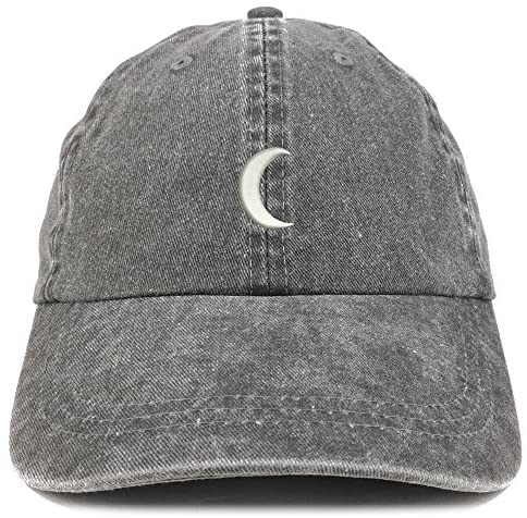 Trendy Apparel Shop Crescent Moon Embroidered Washed Cotton Adjustable Cap