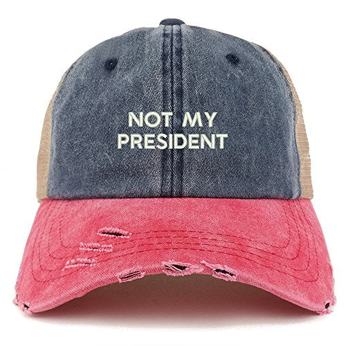Trendy Apparel Shop Not My President Embroidered Frayed Bill Trucker Mesh Back Cap